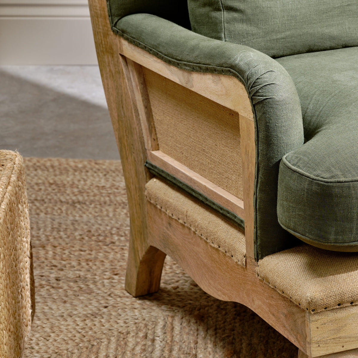 Abe Deconstructed Linen Armchair - Olive