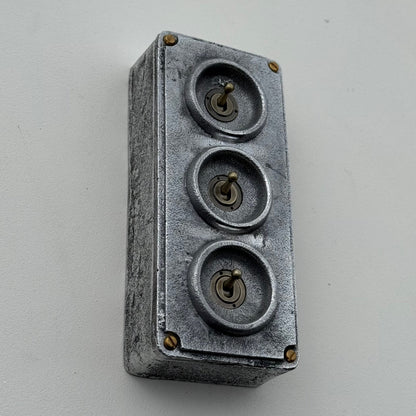 3 Gang 2 Way Solid Cast Metal Toggle Light Switch | Industrial Vintage Surface Mounted *Factory Second*
