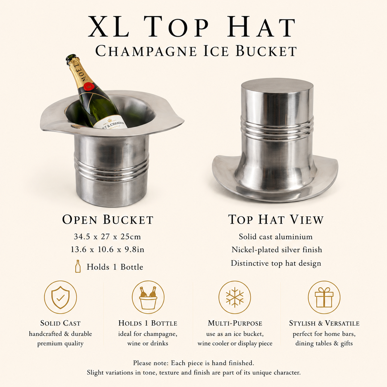 XL Top Hat Champagne Ice Bucket | Solid Cast Nickel Plated Wine Cooler