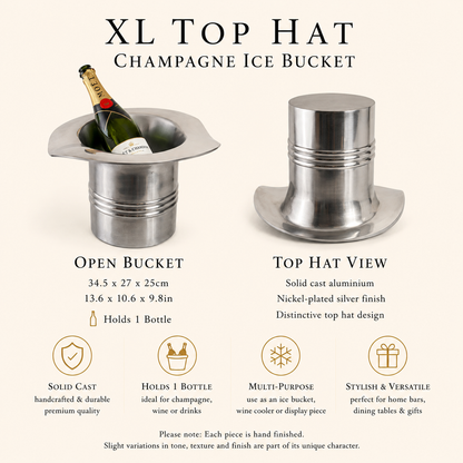 XL Top Hat Champagne Ice Bucket | Solid Cast Nickel Plated Wine Cooler