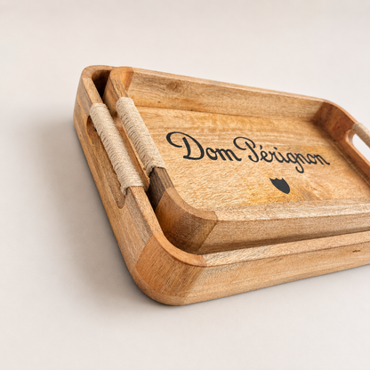 Dom Pérignon Wooden Serving Tray Set | Champagne Butler Trays