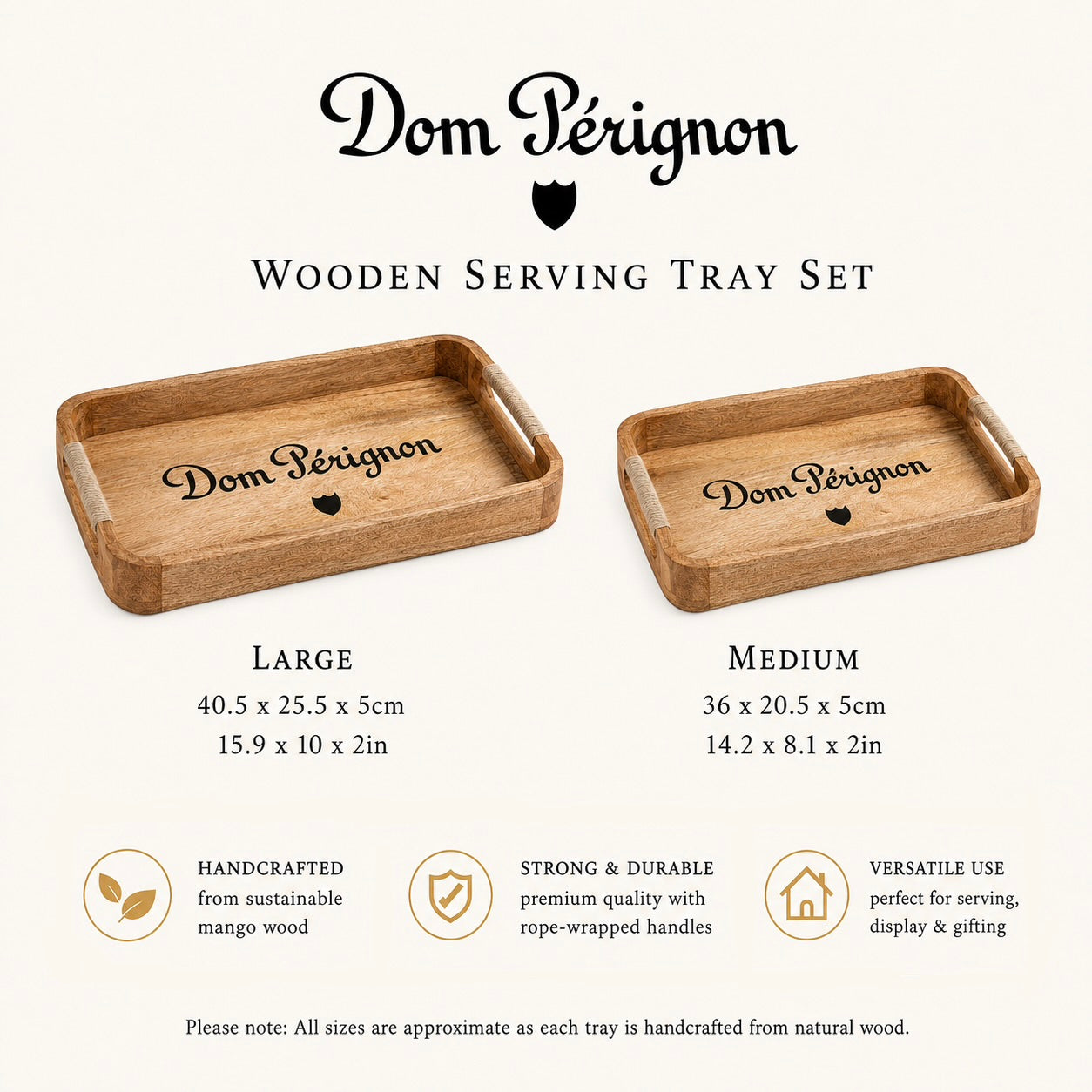 Dom Pérignon Wooden Serving Tray Set | Champagne Butler Trays