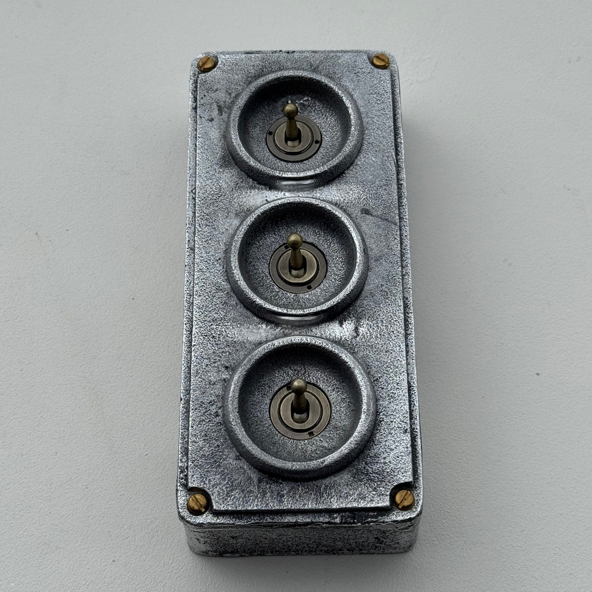 3 Gang 2 Way Solid Cast Metal Toggle Light Switch | Industrial Vintage Surface Mounted *Factory Second*