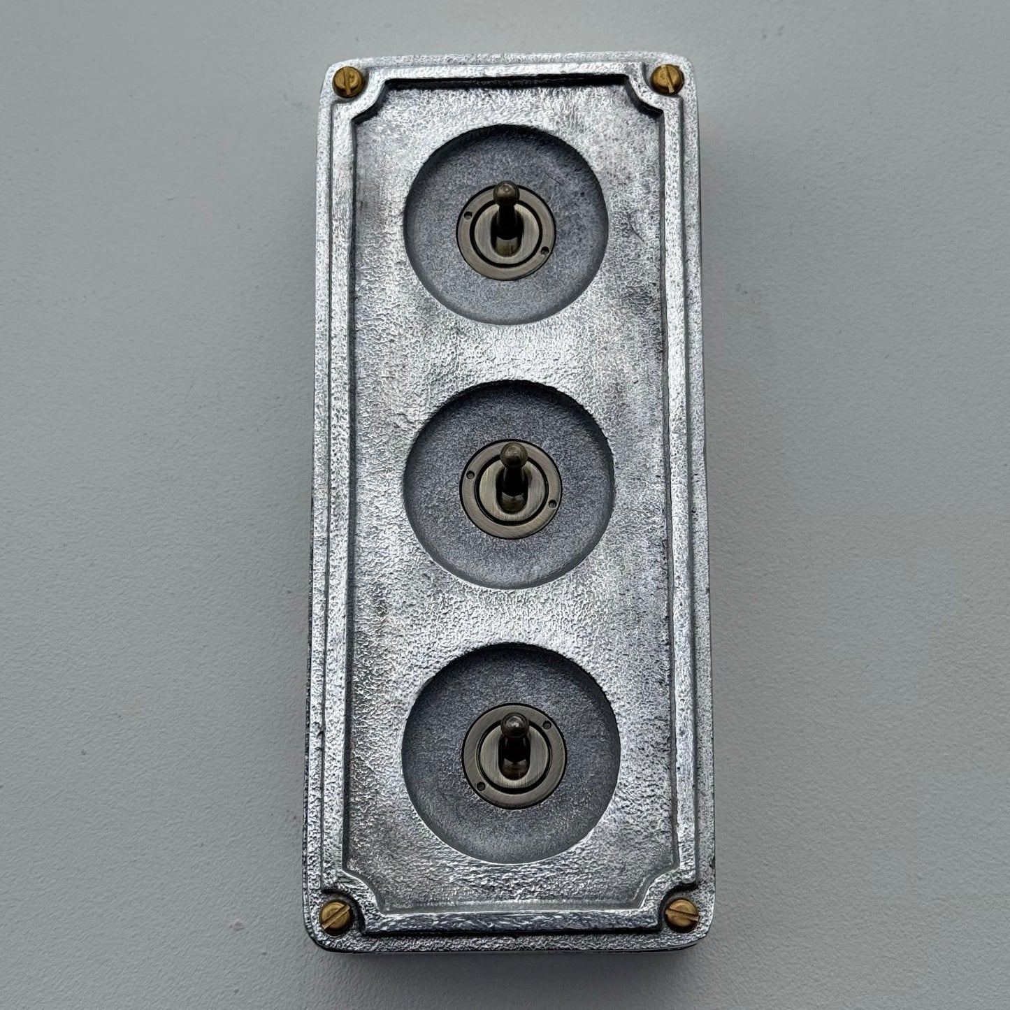 3 Gang 2 Way Solid Cast Metal Conduit Toggle Light Switch