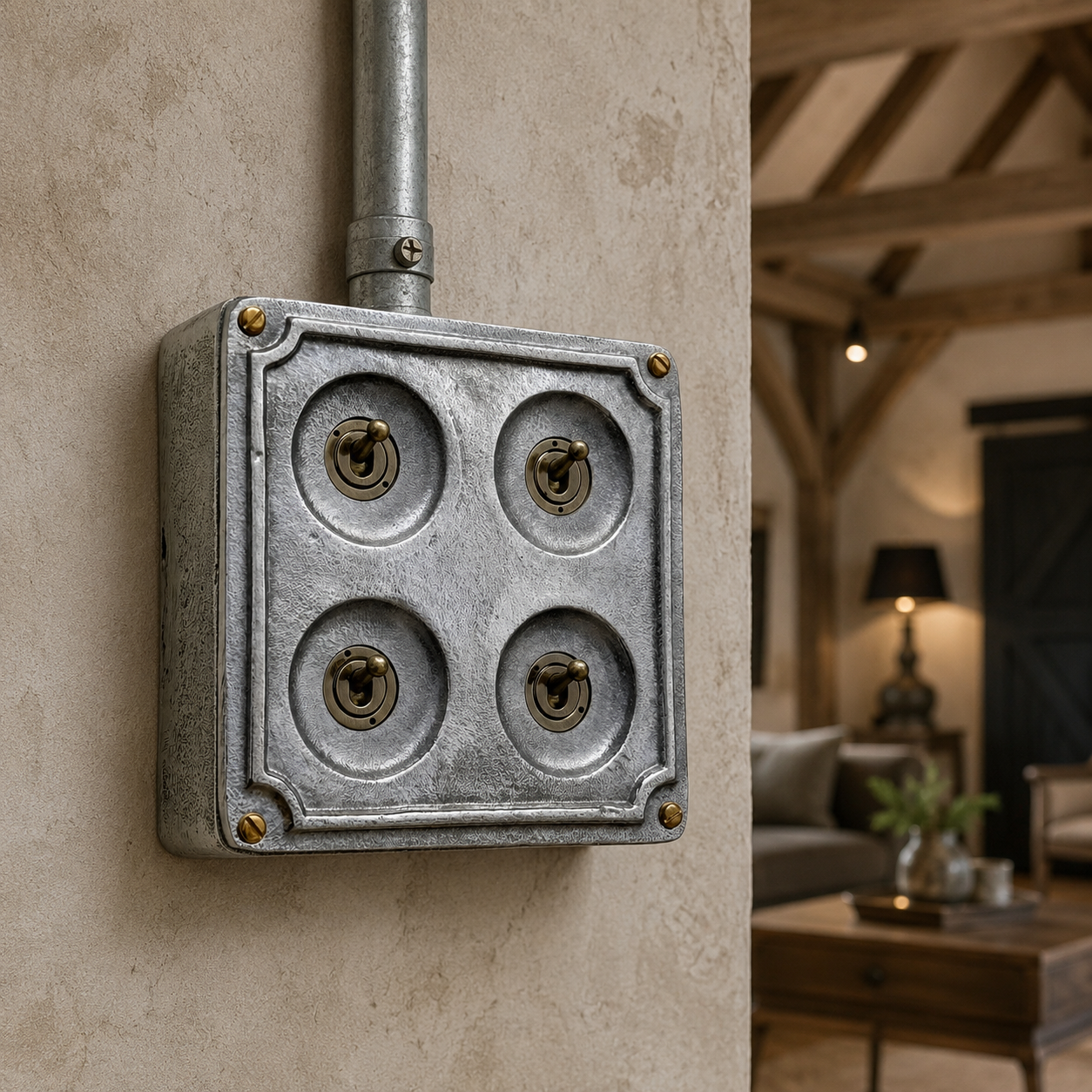 4 Gang 2 Way Solid Cast Metal Conduit Light Toggle Switch | Surface Mounted