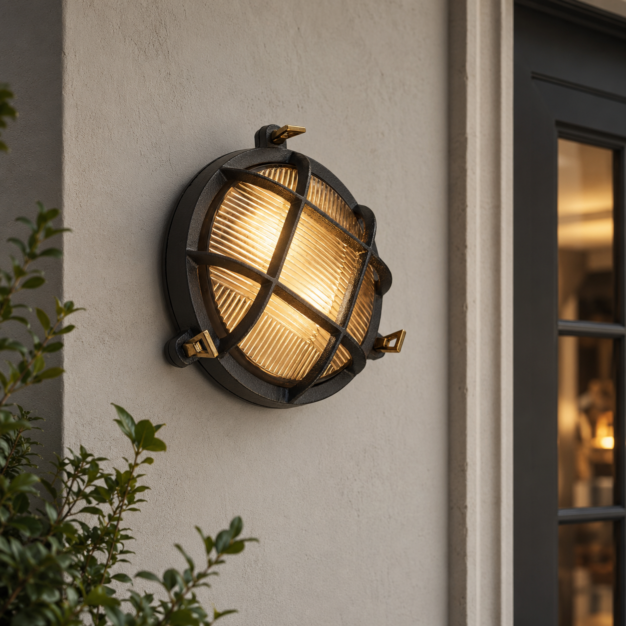 Wroxham Cast Pewter Caged Bulkhead Wall or Ceiling Light - IP65