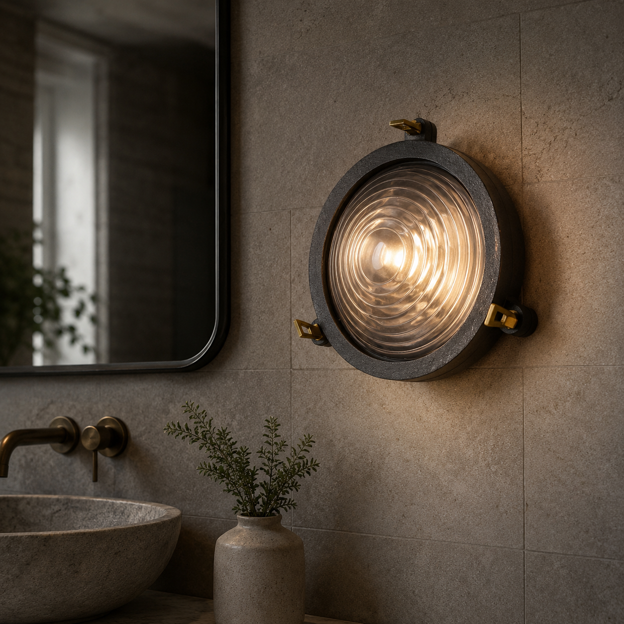 Wroxham Pewter Round Bulkhead Wall or Ceiling Light - IP65