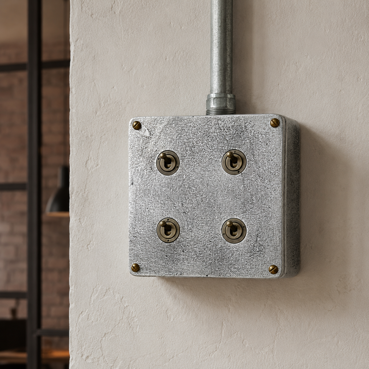 4 Gang 2 Way Solid Cast Metal Conduit Light Switch | Vintage Industrial Style
