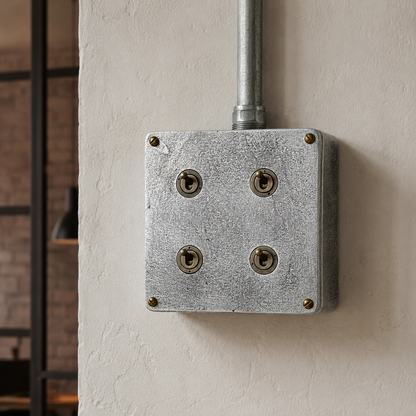 4 Gang 2 Way Solid Cast Metal Conduit Light Switch | Vintage Industrial Style