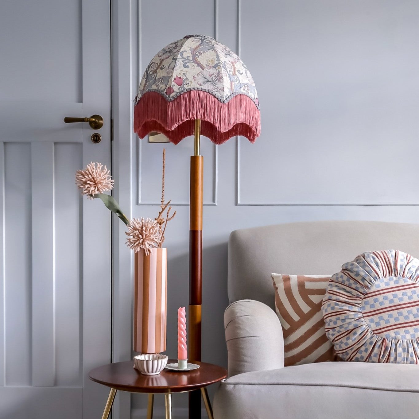 William Morris Golden Lily Fringed Lampshade - Dove