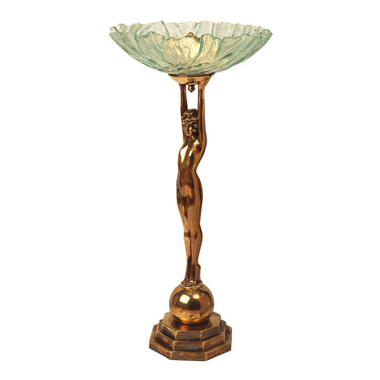 Kansa Lighting - Deco Lady In Distressed Brass with Textured Glass - DECO934