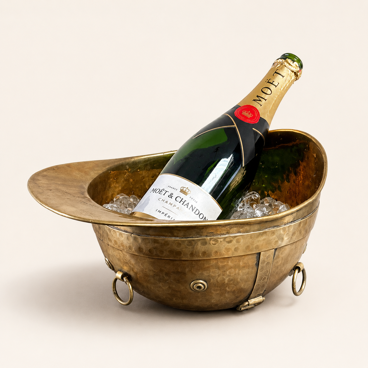 Solid Brass Polo Helmet Champagne Ice Bucket | Antique Brass Wine Cooler
