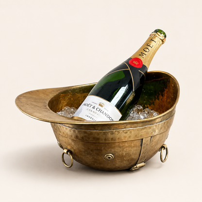 Solid Brass Polo Helmet Champagne Ice Bucket | Antique Brass Wine Cooler