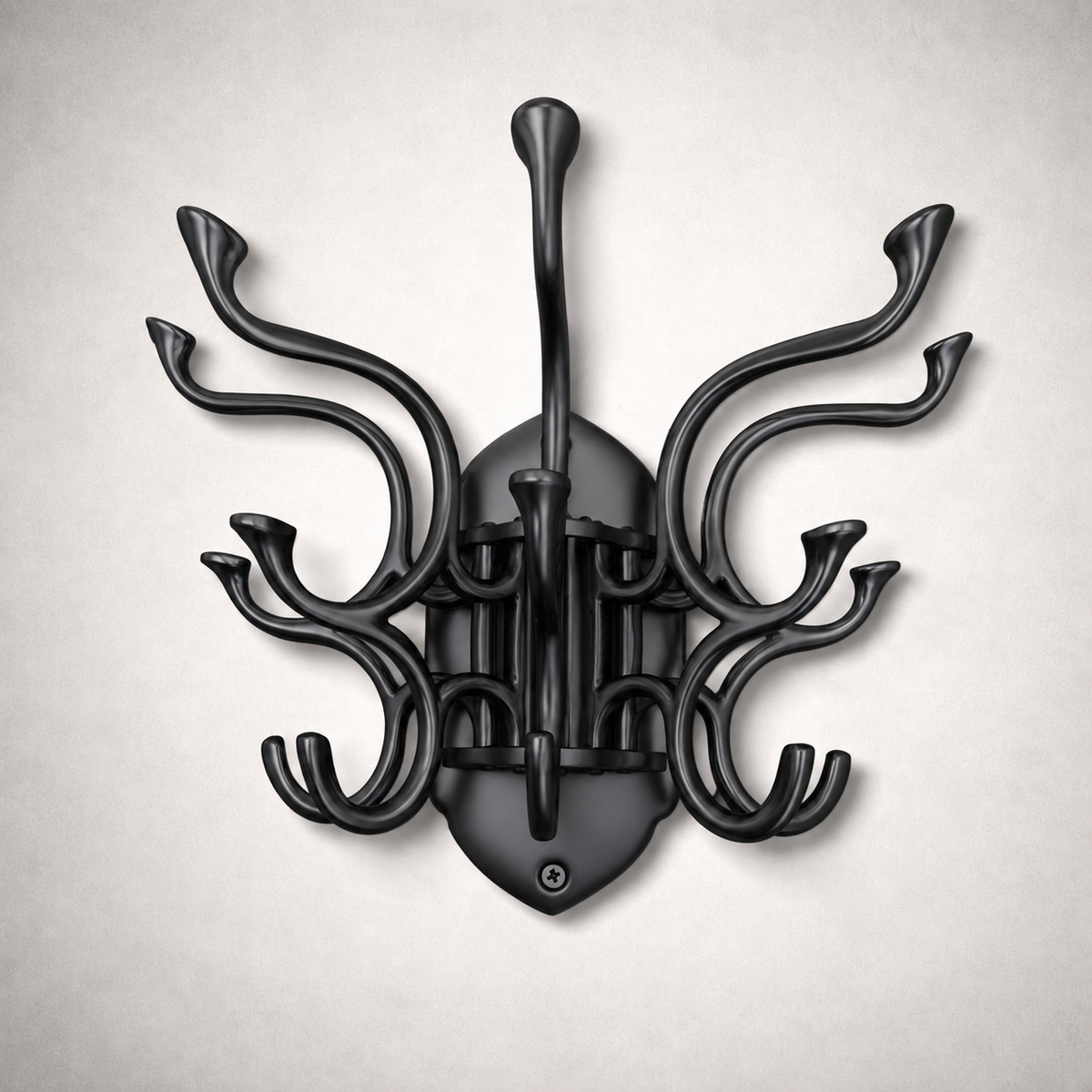Metal Swivel Coat Rack | 5 Hook Wall Hanger | Solid Brass, Black or Chrome