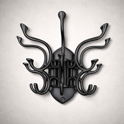 Metal Swivel Coat Rack | 5 Hook Wall Hanger | Solid Brass, Black or Chrome