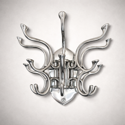 Metal Swivel Coat Rack | 5 Hook Wall Hanger | Solid Brass, Black or Chrome