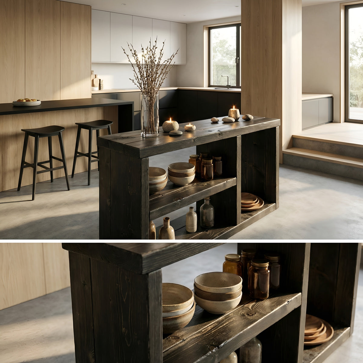 Ivara Black Wooden Bookshelf / Storage Shelf / Living Room Storage / Shoe Storage Rustic Solid Wood Book Shelf
