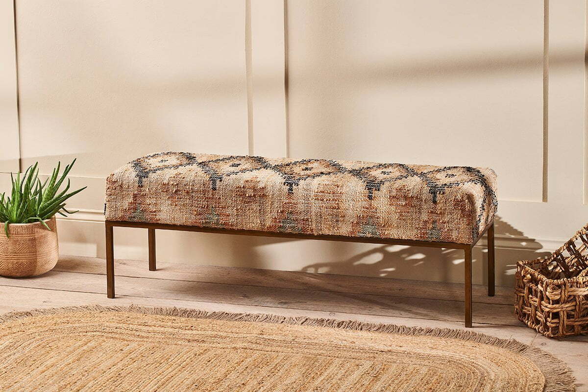 Kesu Kilim & Iron Bench - Natural - One Size