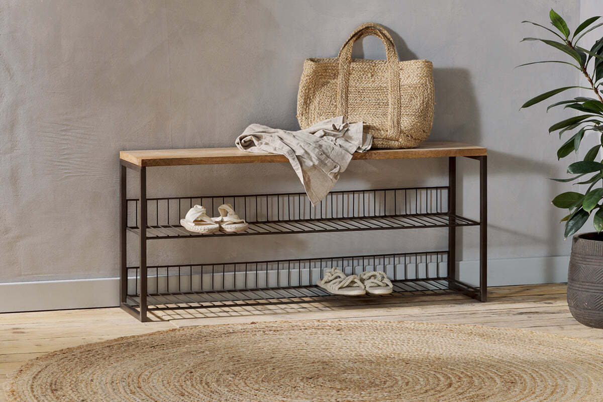 Kiyoma Iron & Wood Low Standing Shelves - Natural - One Size