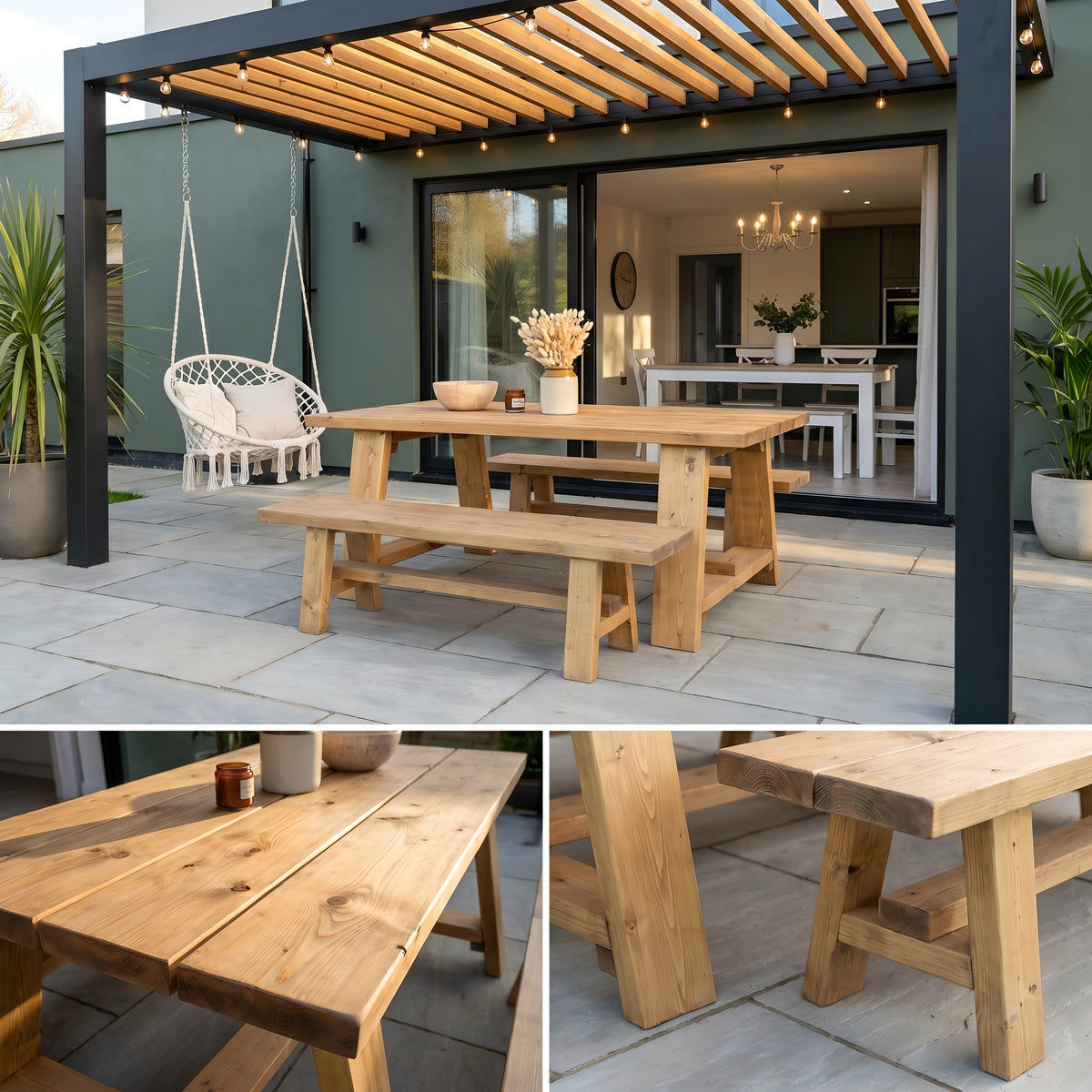 Farmhouse Outdoor Table With Timber Legs and Bench