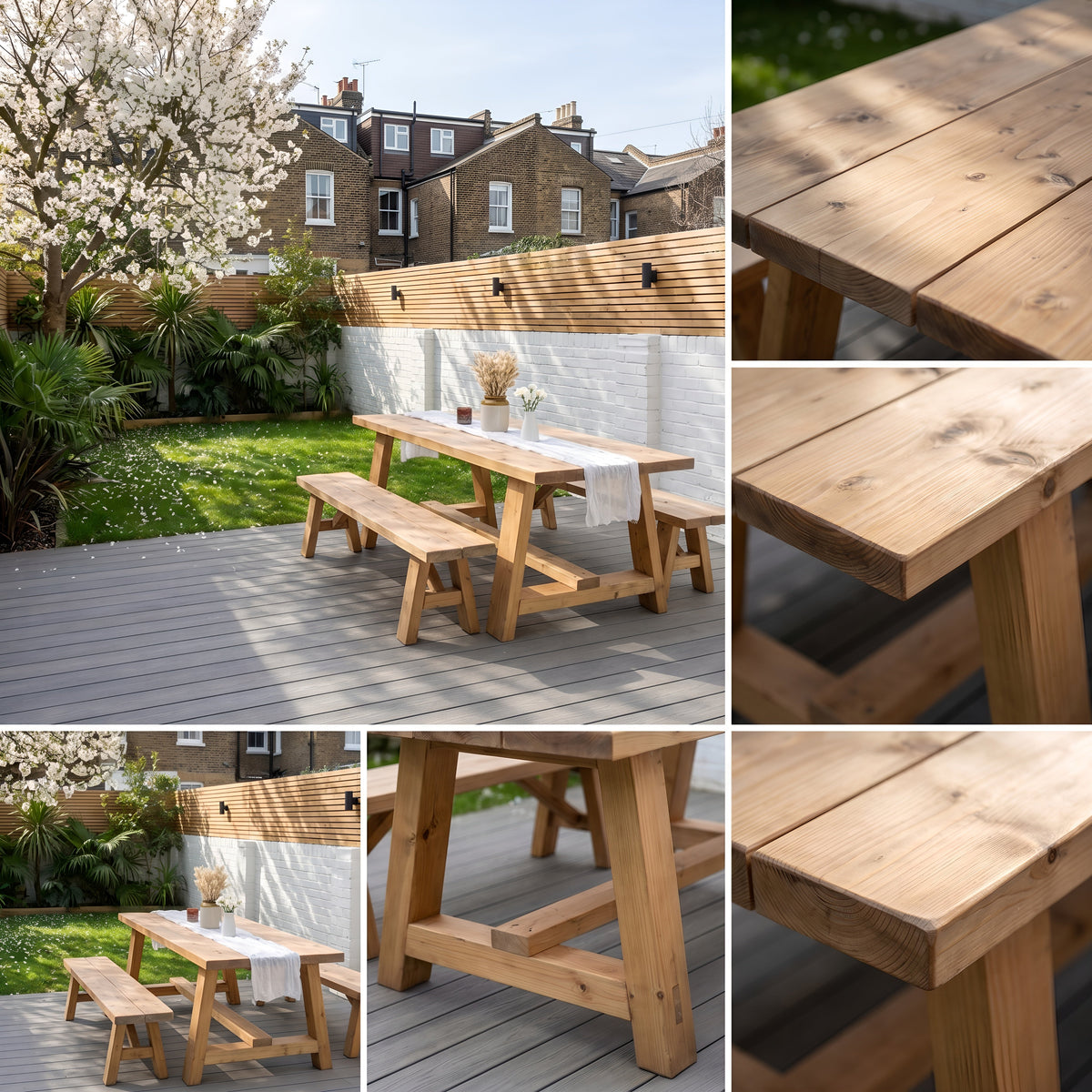 Farmhouse Outdoor Table With Timber Legs and Bench