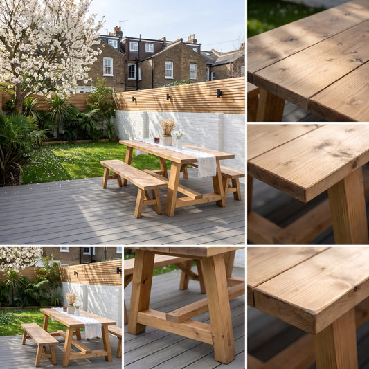Farmhouse Outdoor Table With Timber Legs and Bench