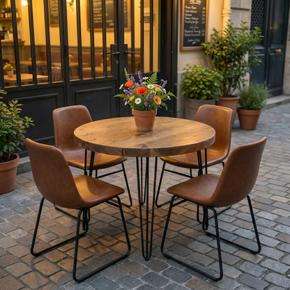 TIVIA Rustic Chunky Wooden Round Dining Table With Hairpin Legs