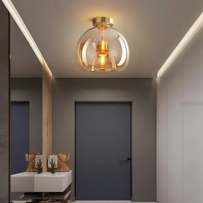 Dome Semi-Flush Glass Ceiling Light E27 Black Gold Bedroom Bathroom