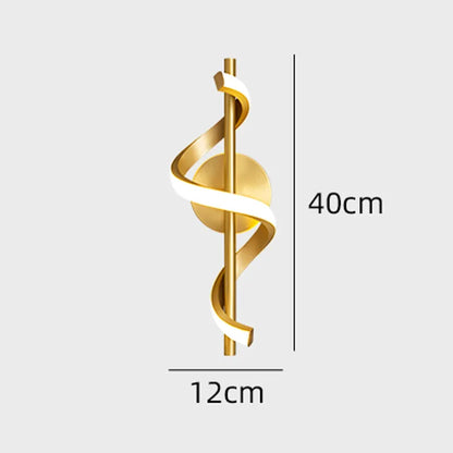 Twisted LED Wall Light - Black & Gold Options for Living Room