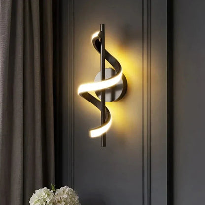 Twisted LED Wall Light - Black & Gold Options for Living Room
