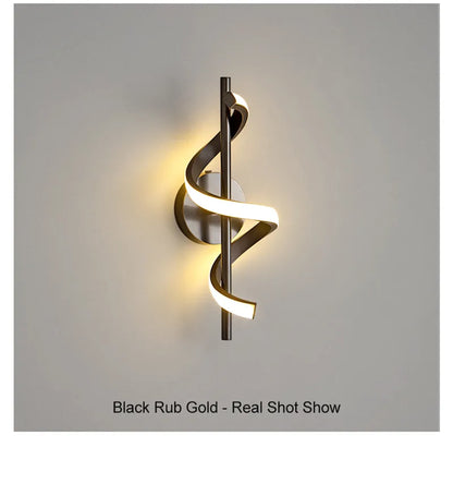 Twisted LED Wall Light - Black & Gold Options for Living Room
