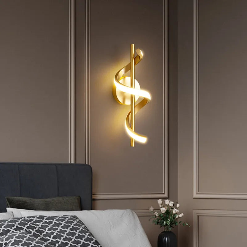 Twisted LED Wall Light - Black & Gold Options for Living Room