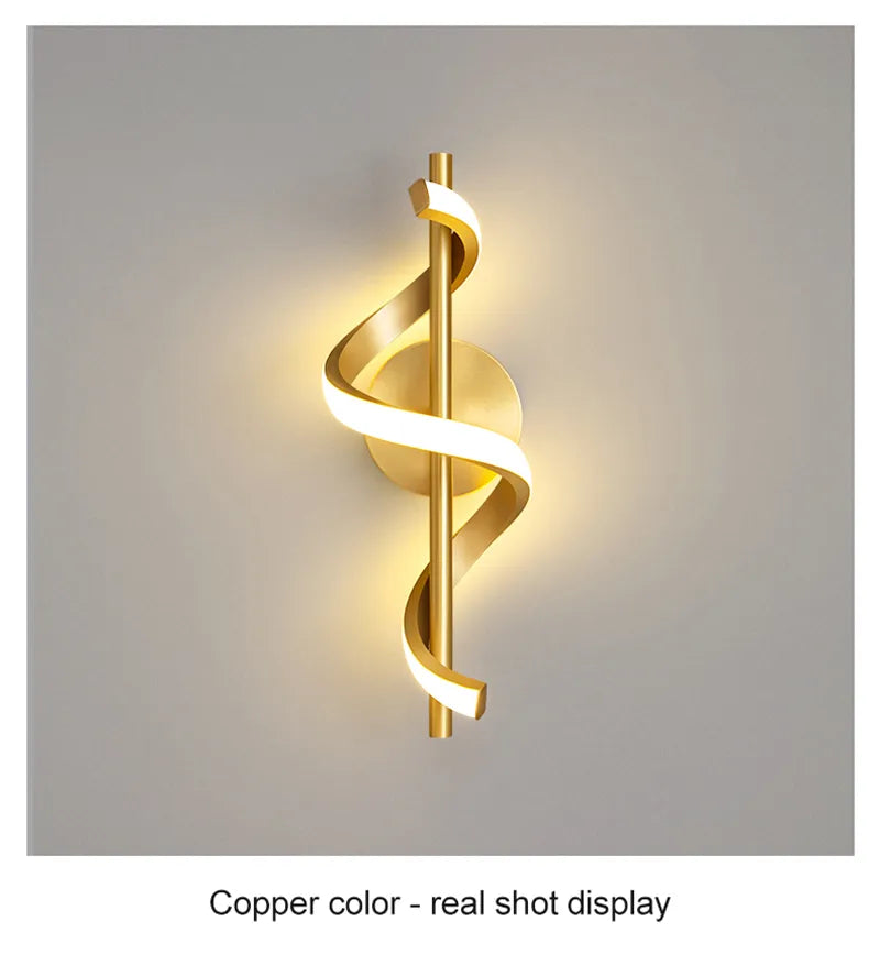 Twisted LED Wall Light - Black & Gold Options for Living Room
