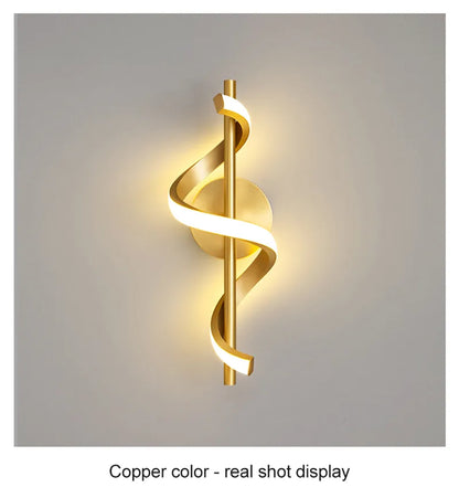 Twisted LED Wall Light - Black & Gold Options for Living Room