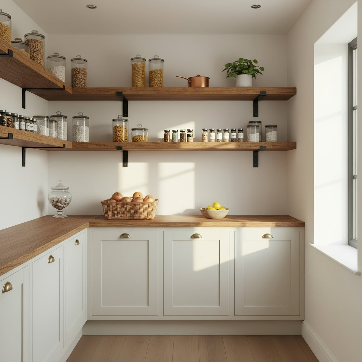 Rustic Wooden Shelf with Lipped Metal Brackets