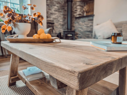ARBA Rustic Wooden Coffee Table With Shelf
