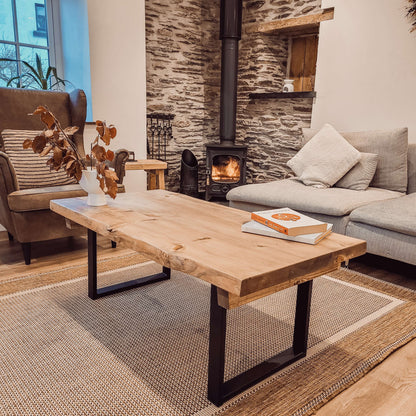 ALVA Live / Waney Edge Coffee Table With Metal Square Legs