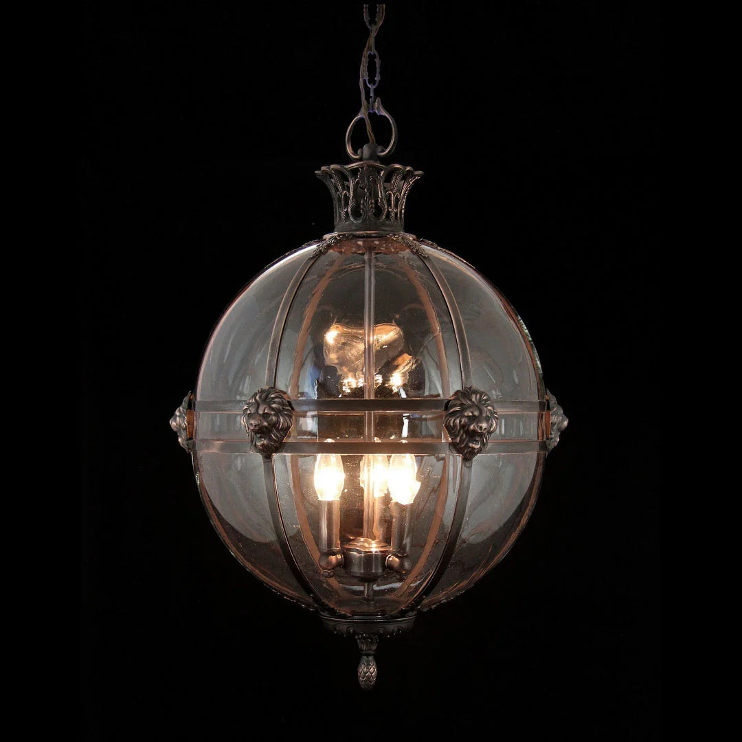 Victorian Globe Lantern, Antique,Lions'head, Reamy Glass