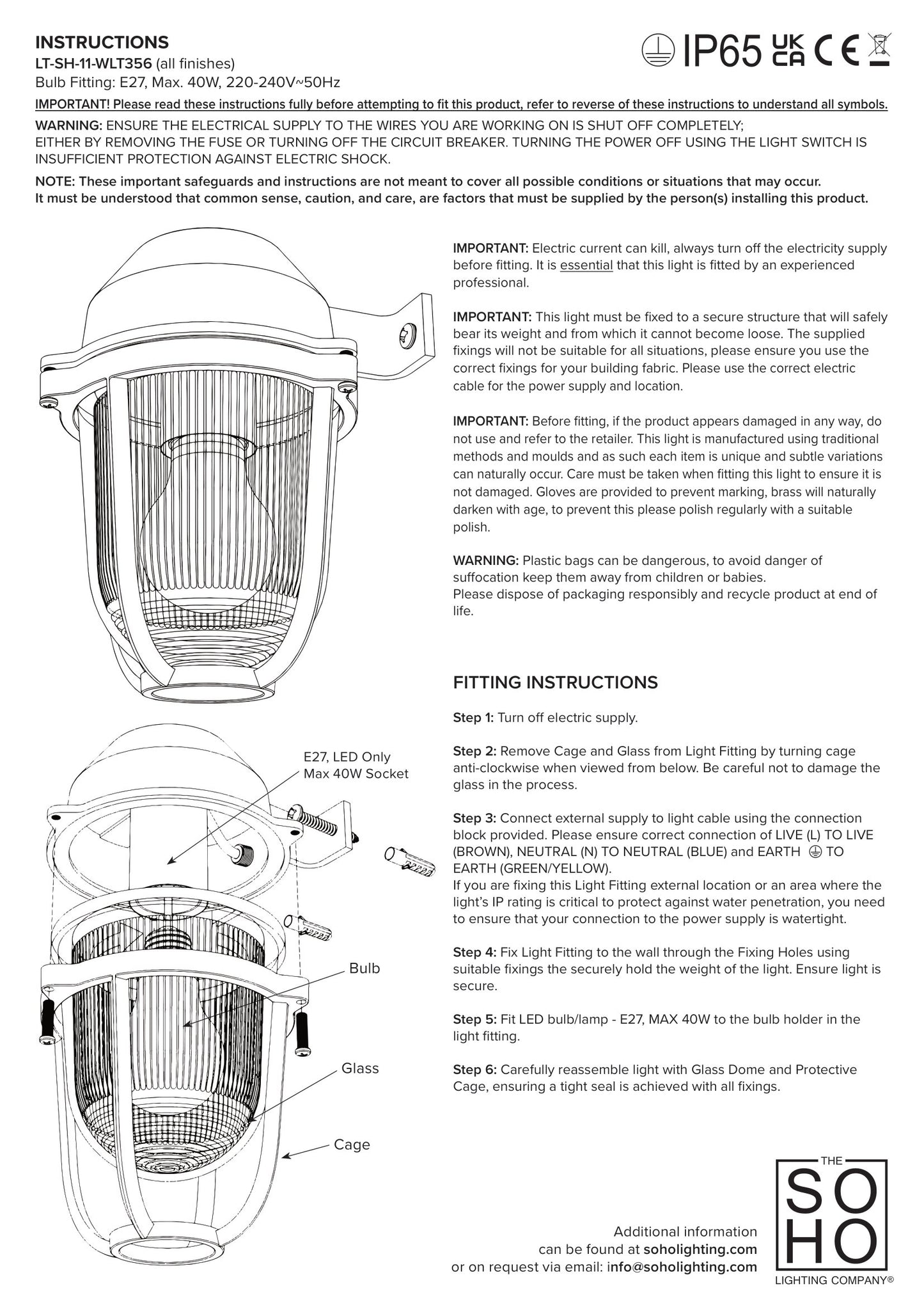 SOHO Lighting - Hopkin Polished Brass IP65 prismatic Glass Light