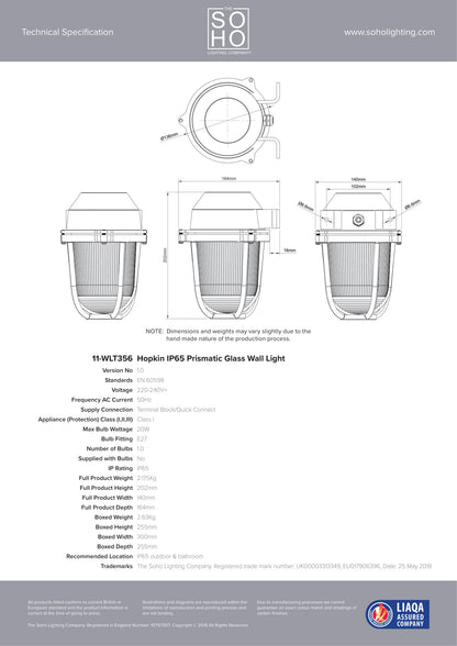 SOHO Lighting - Hopkin Nickel IP65 Prismatic Glass