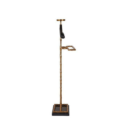 Luxury Dressboy Vintage Brass & Black Leather Valet Suit & Clothes Stand