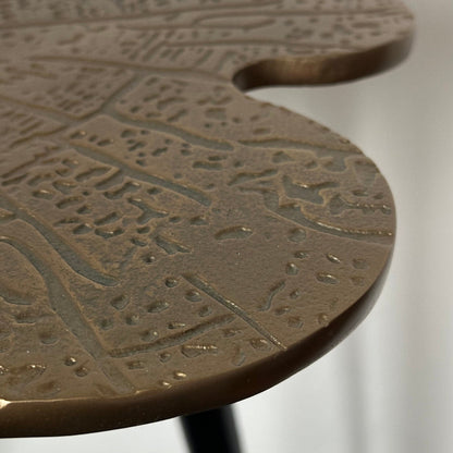 Brass Clover Side Table | Etched Top & Black Iron Legs