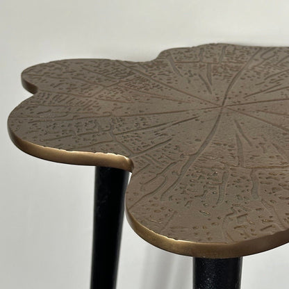 Brass Clover Side Table | Etched Top & Black Iron Legs