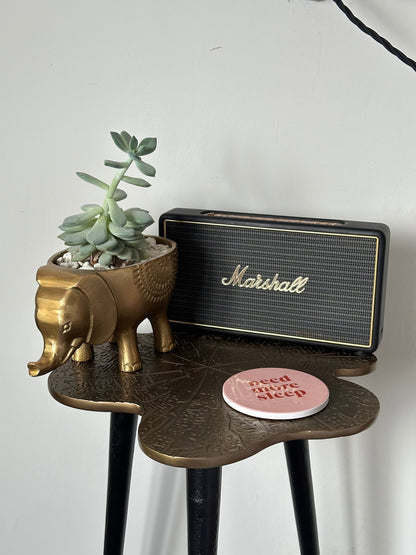 Brass Clover Side Table | Etched Top & Black Iron Legs