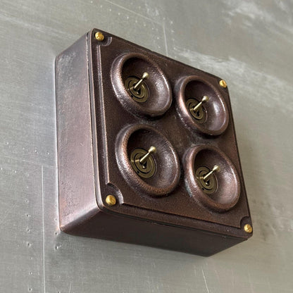 4 Gang 2 Way Antique Copper Metal Surface Mounting Conduit Light Switch