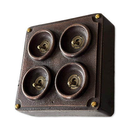 4 Gang 2 Way Antique Copper Metal Surface Mounting Conduit Light Switch