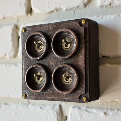 4 Gang 2 Way Antique Copper Metal Surface Mounting Conduit Light Switch