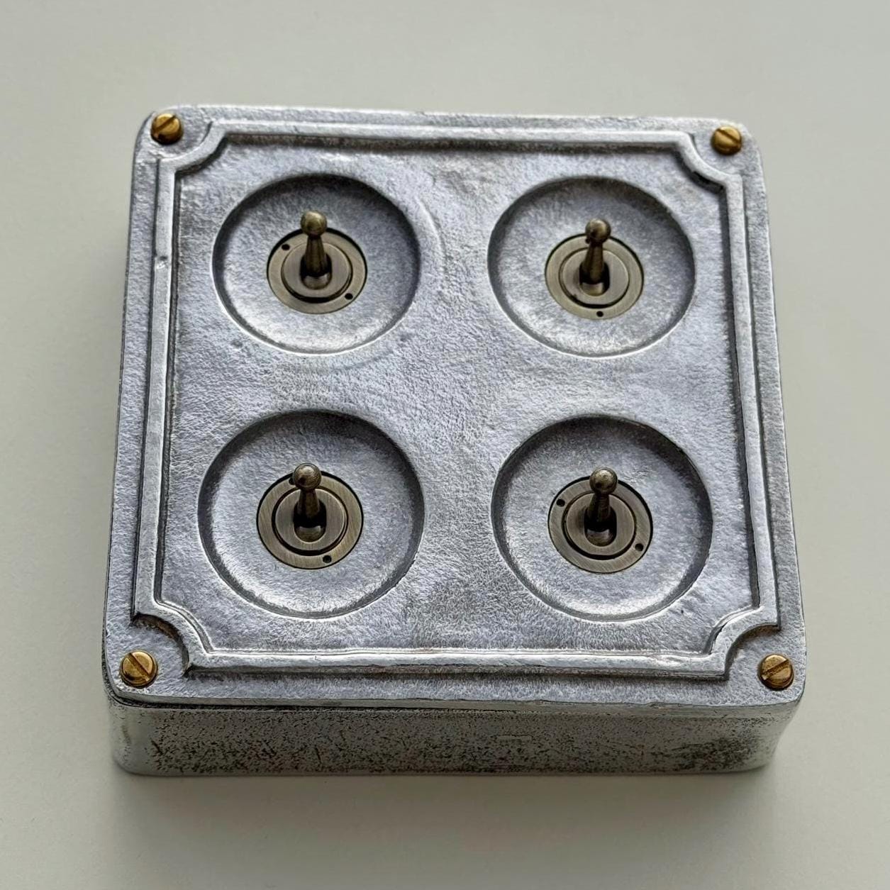 4 Gang 2 Way Solid Cast Metal Conduit Light Toggle Switch | Surface Mounted