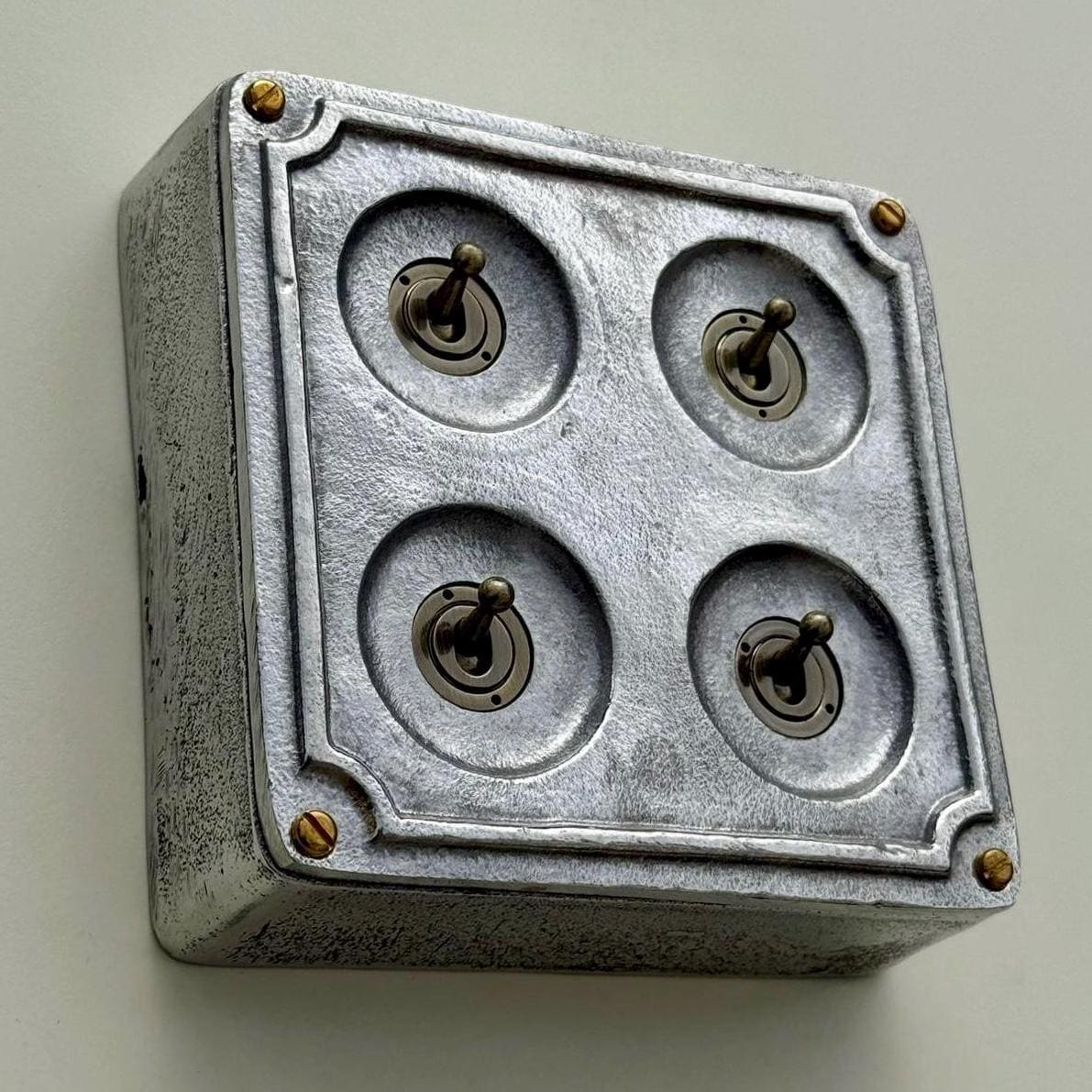 4 Gang 2 Way Solid Cast Metal Conduit Light Toggle Switch | Surface Mounted