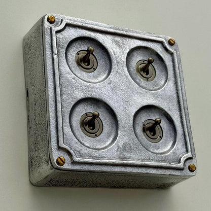 4 Gang 2 Way Solid Cast Metal Conduit Light Toggle Switch | Surface Mounted